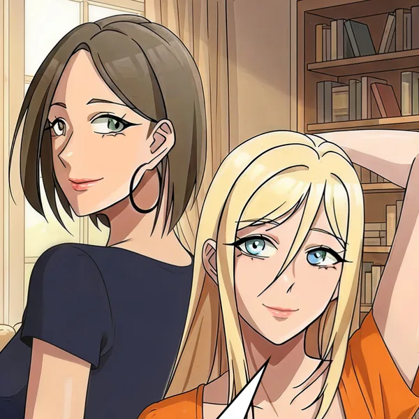 Nora and Mia at home, smiling over their shoulders